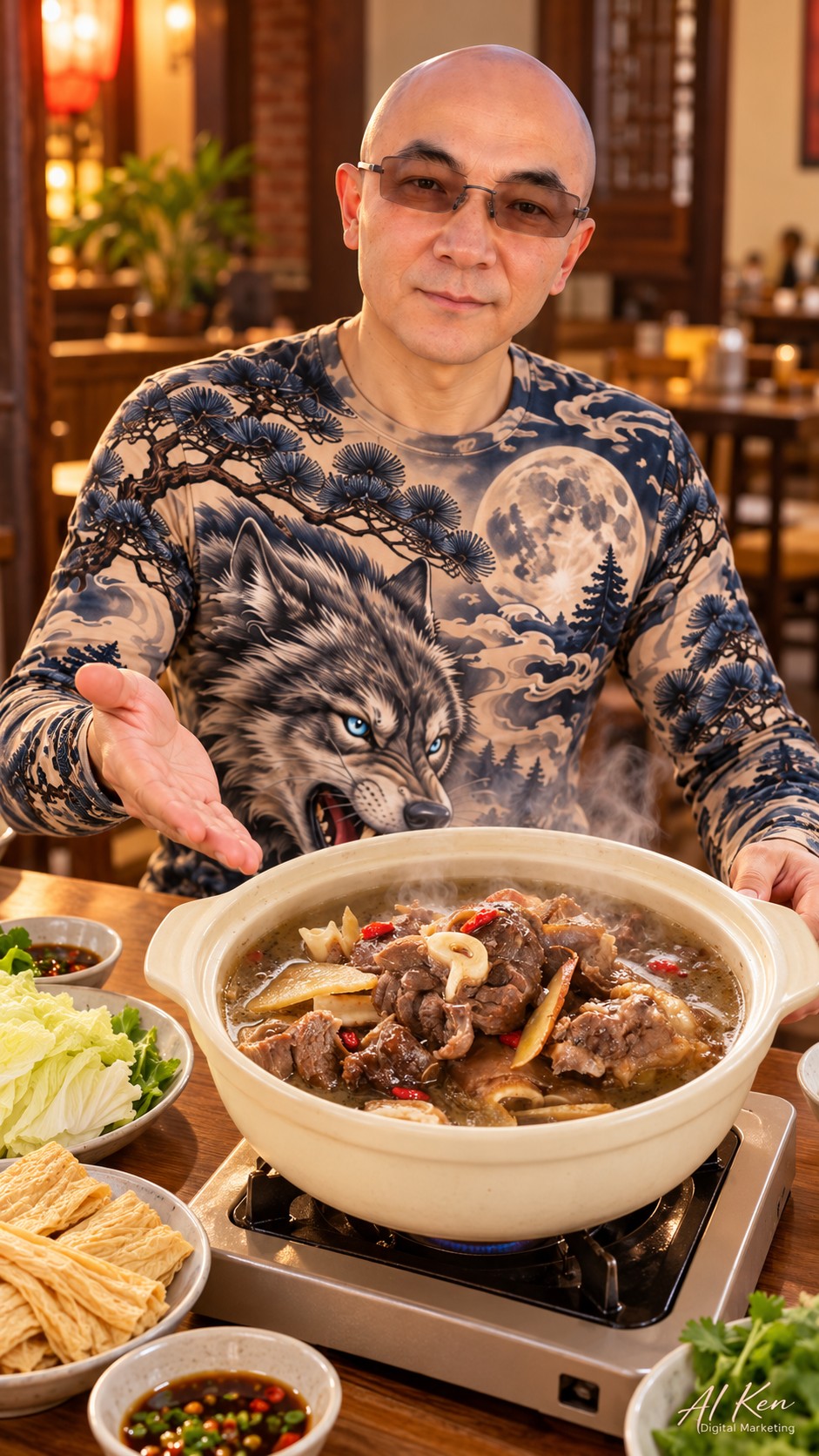 AI-created illustration of goat meat and broth in a Taiwanese hot pot