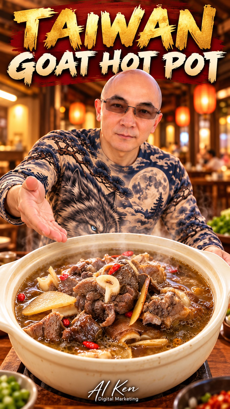 AI-created Taiwanese goat hot pot scene presented by AI Ken