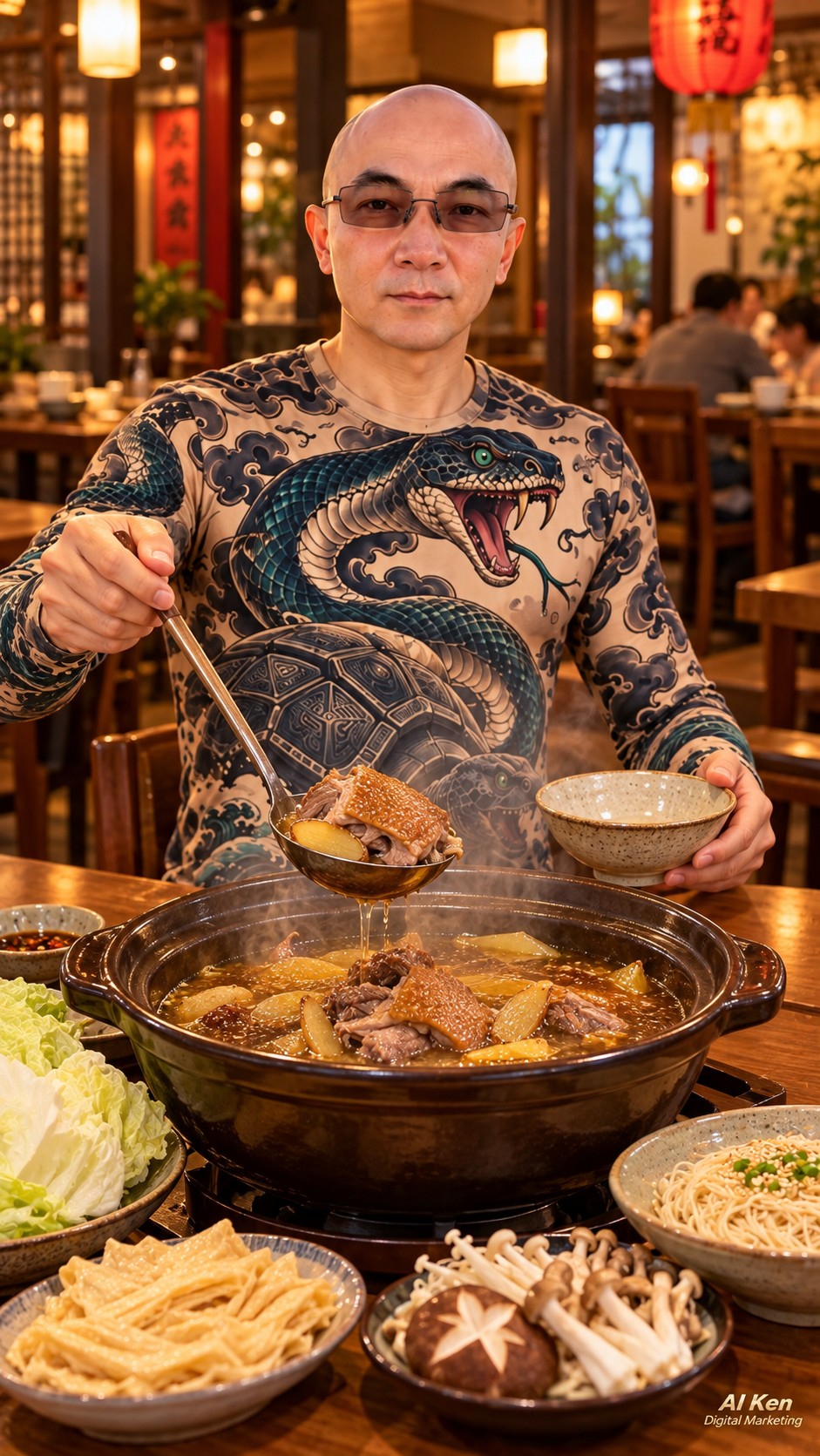 AI Ken introducing the Taiwanese ginger duck hot pot dining experience