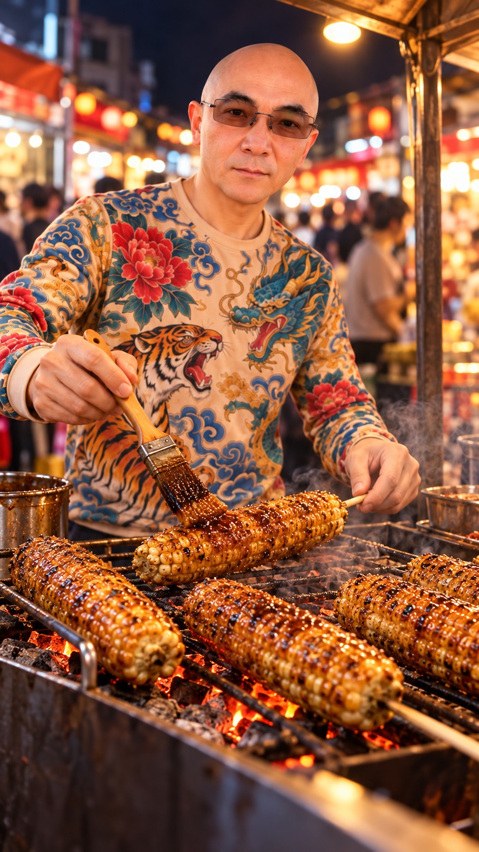 AI-created scene introducing Taiwanese corn with a savory grilled glaze