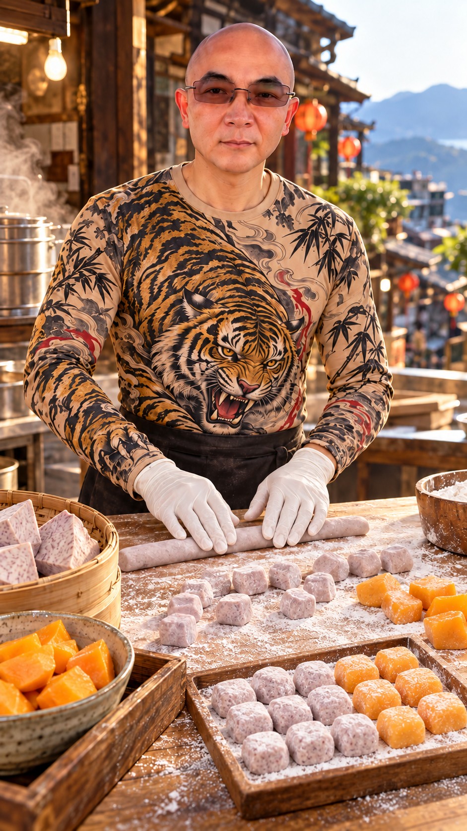 AI-created illustration of the Jiufen taro ball dessert experience