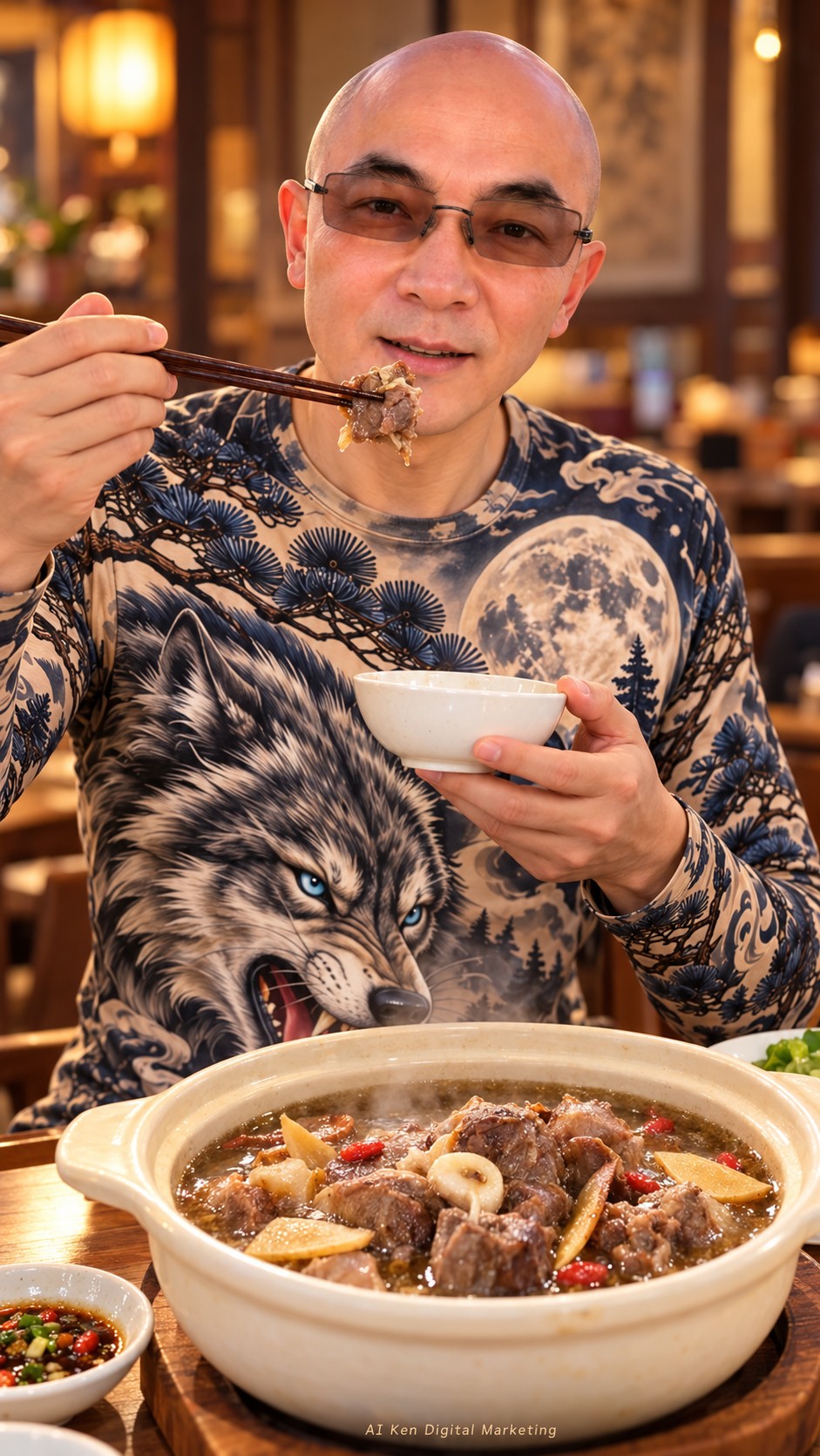 AI Ken presenting a Taiwanese goat hot pot tasting experience