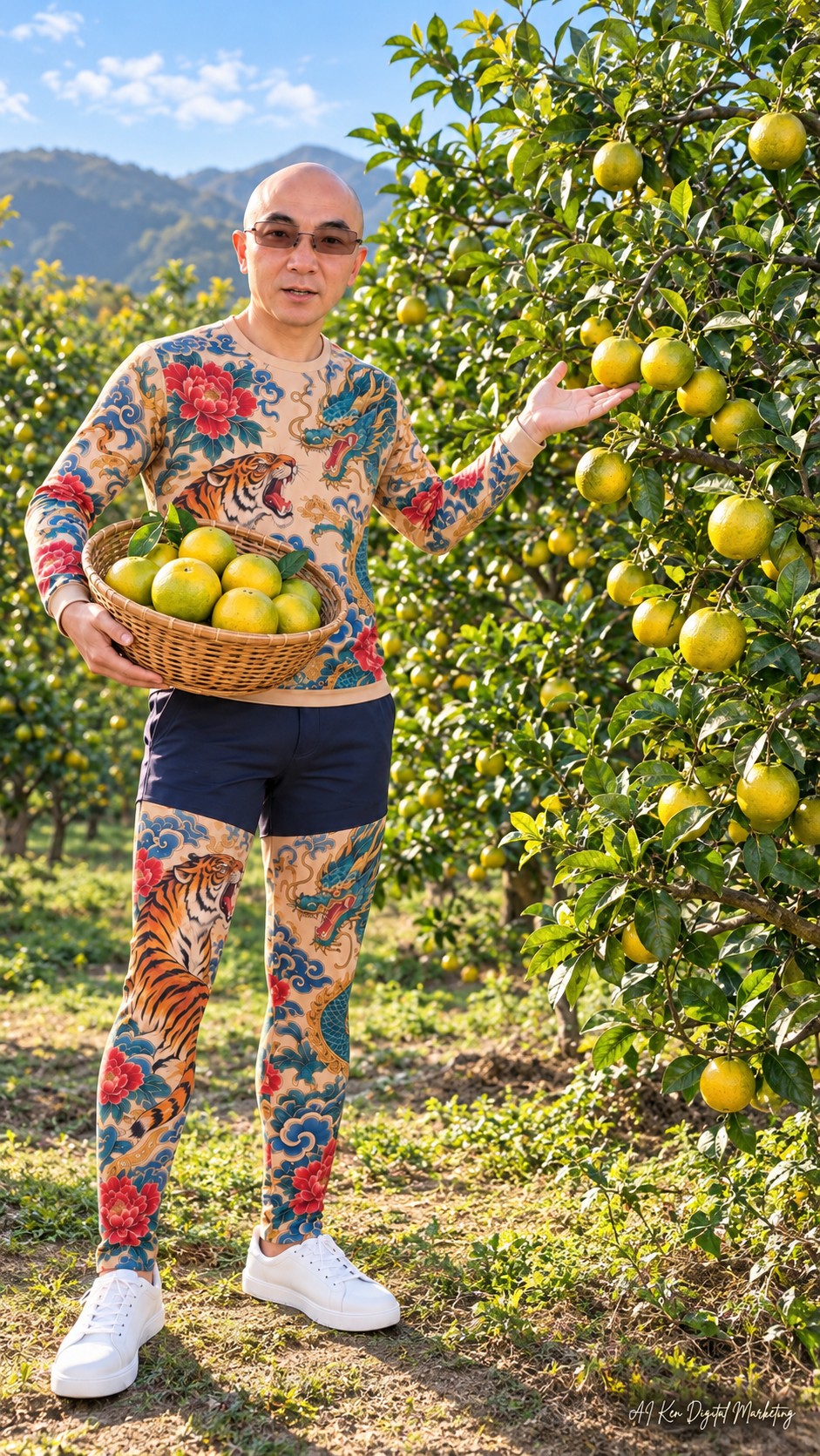 AI Ken introducing Taiwan sweet oranges growing on citrus trees