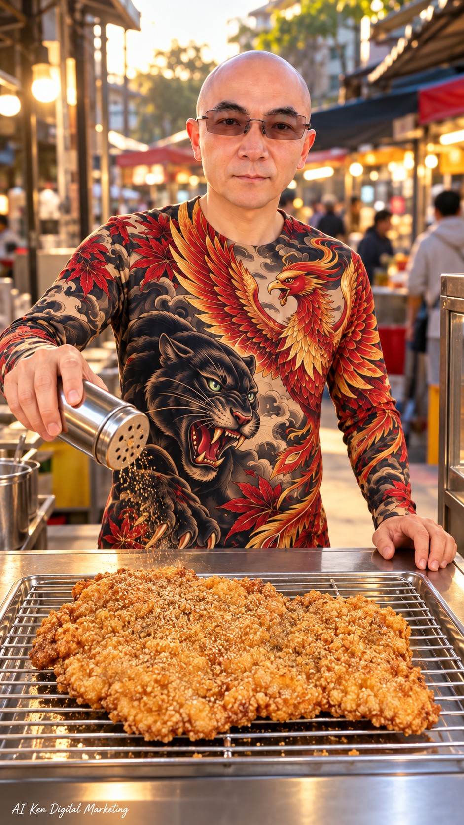 Presenting a Taiwanese fried chicken cutlet in a paper sleeve at a street food stall