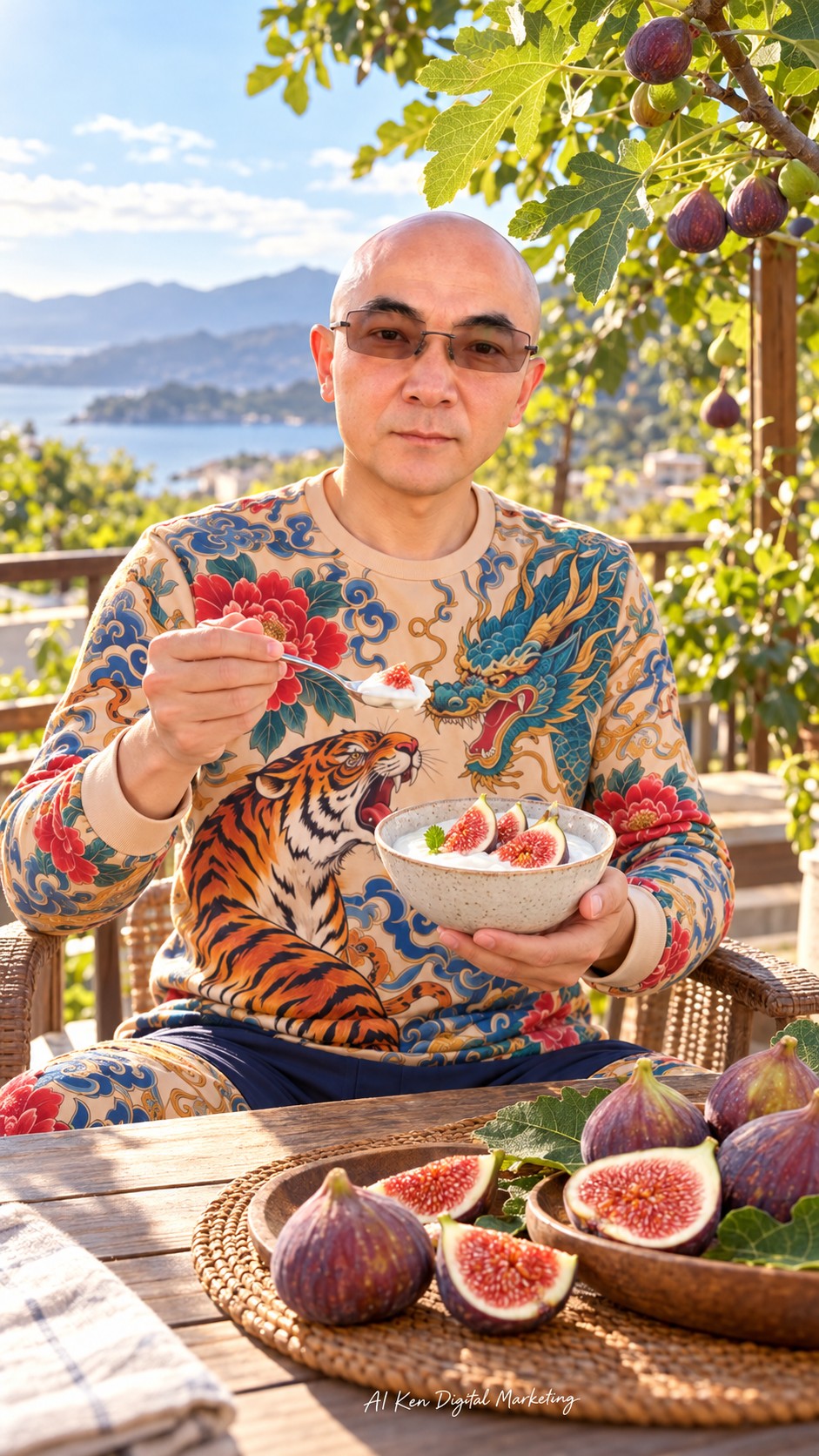 AI Ken presenting fresh fig wedges with yogurt as a simple serving idea