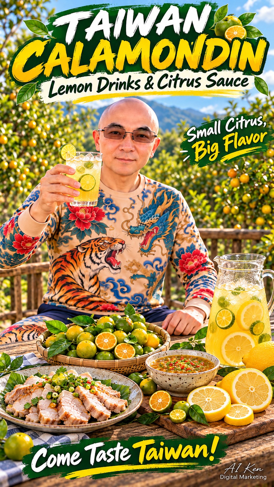 Taiwan calamondin introduction featuring a lemon drink and citrus sauce with cooked pork