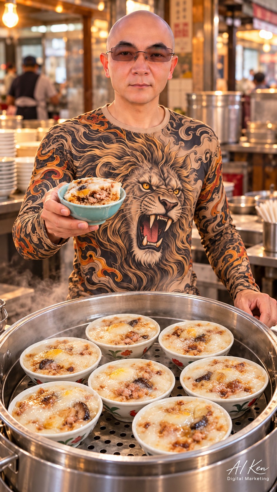 Taiwanese savory rice pudding close-up artwork by AI Ken Digital Marketing