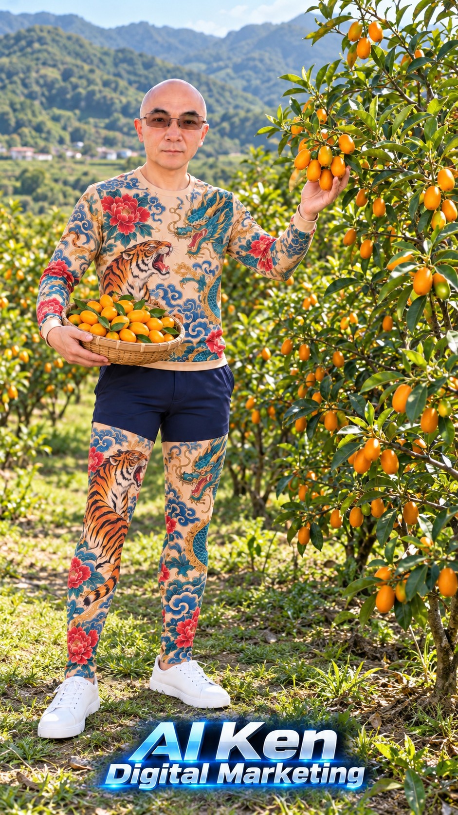 AI Ken introducing small oval orange kumquats growing in a Taiwanese orchard